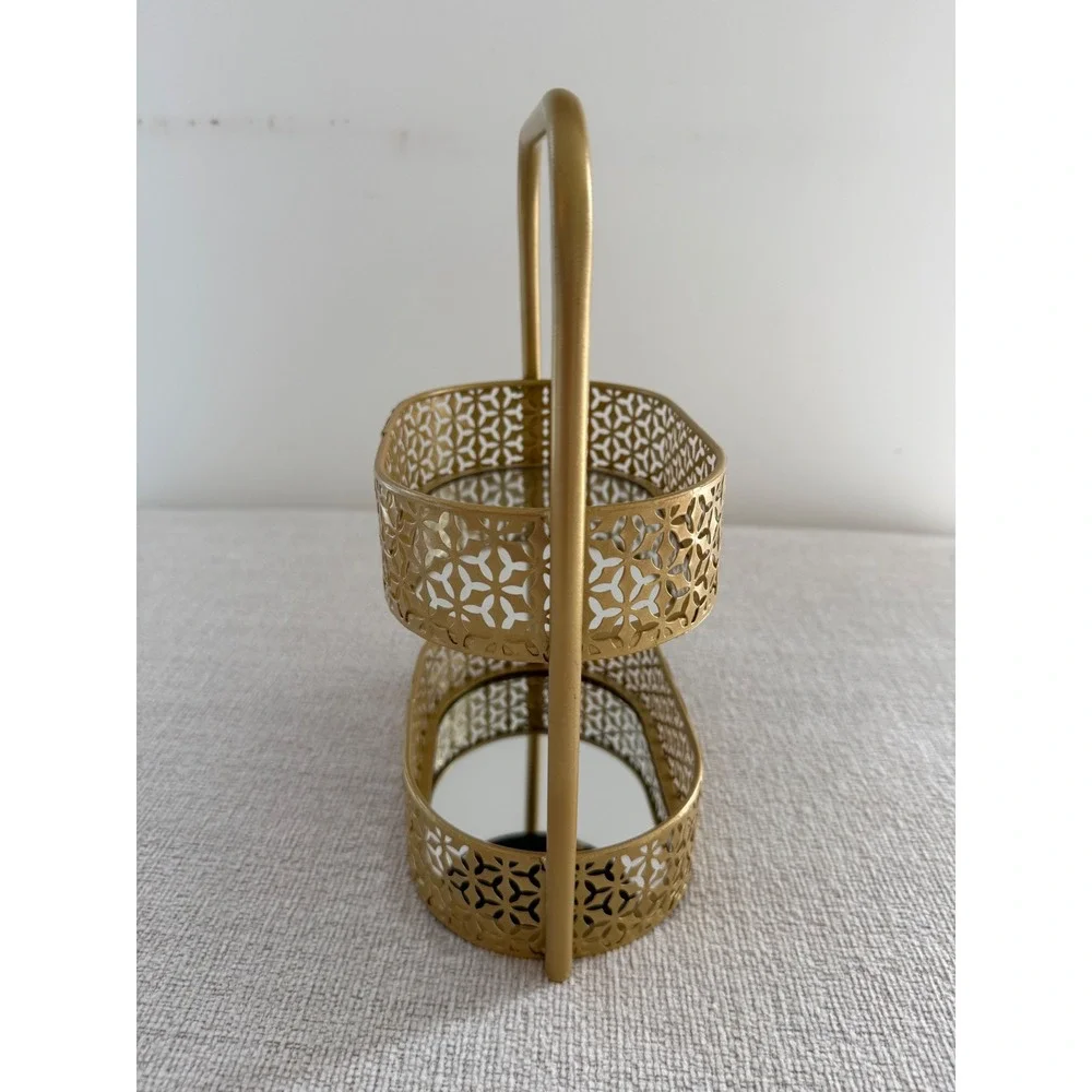 Gold Two Tier Counter Organizer with Mirrors Bathroom Decor Glam Regancy